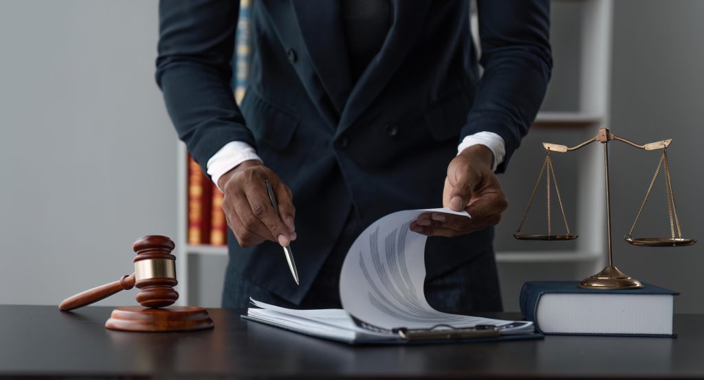 Lawyer working through paperwork
